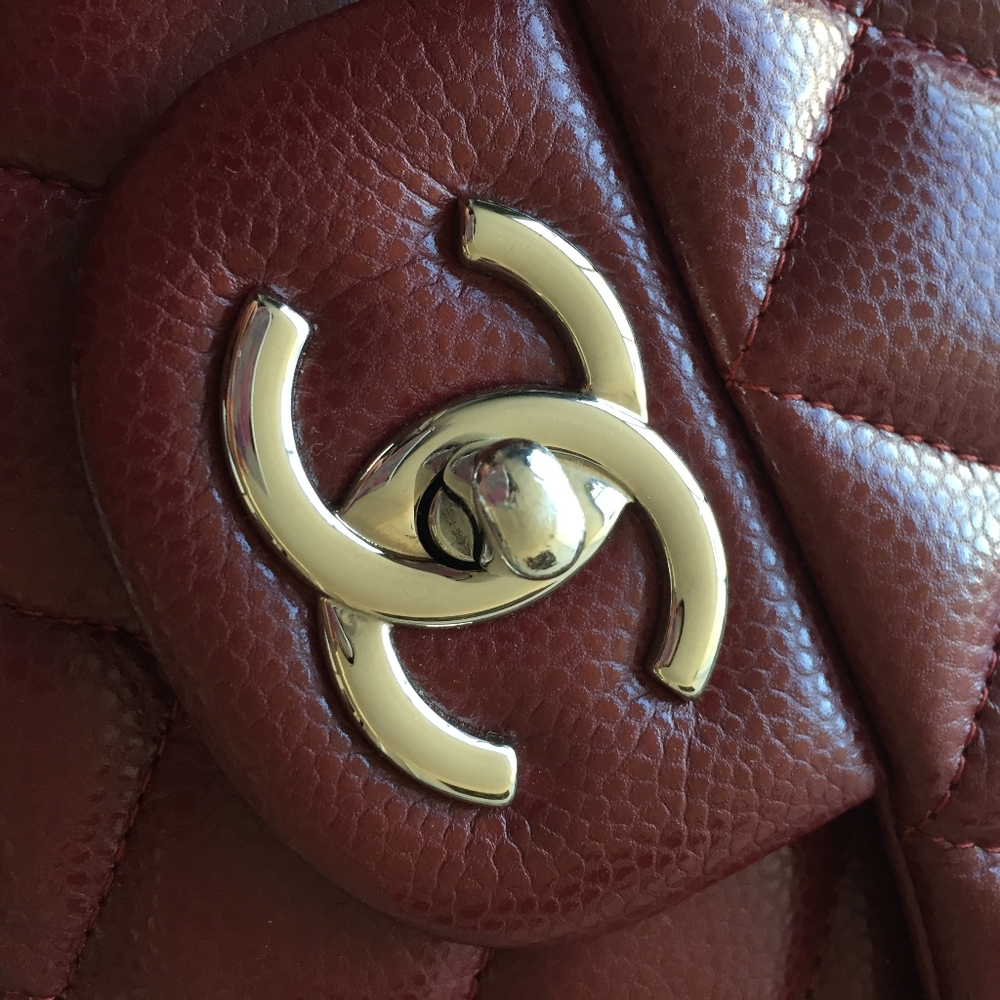 Chanel Maxi burgundy red caviar silver double flap - Picture 8 of 14